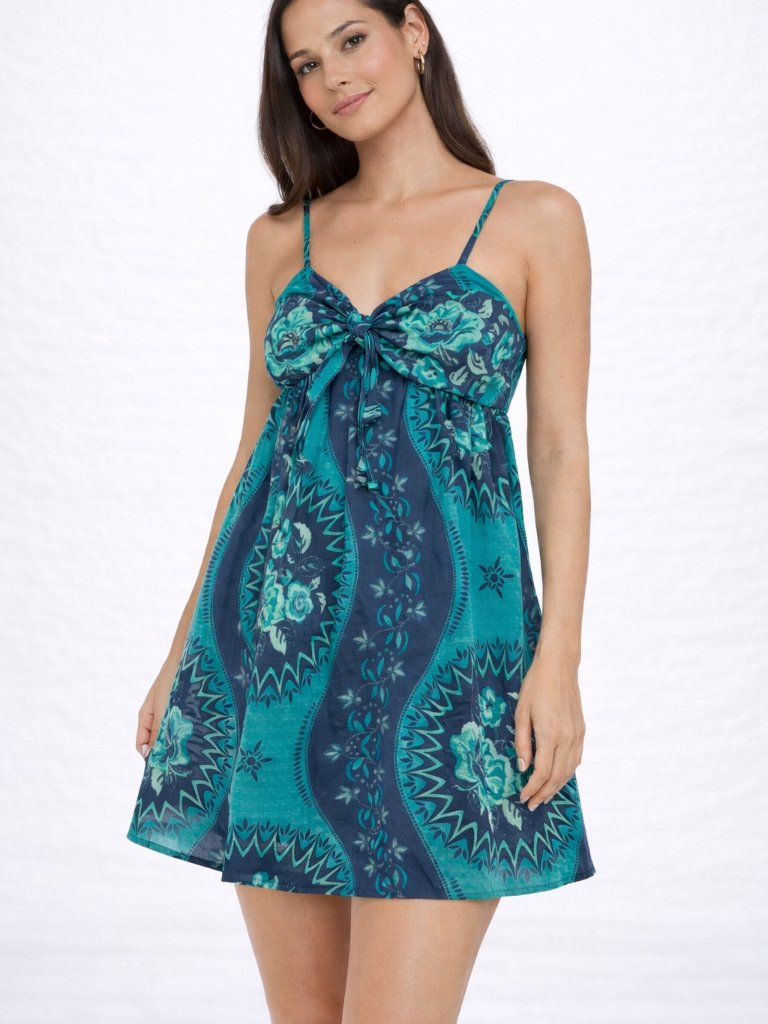 Free People Eternal Spring Mini Dress Floral Mandala Blue Flowy Boho Size Xs